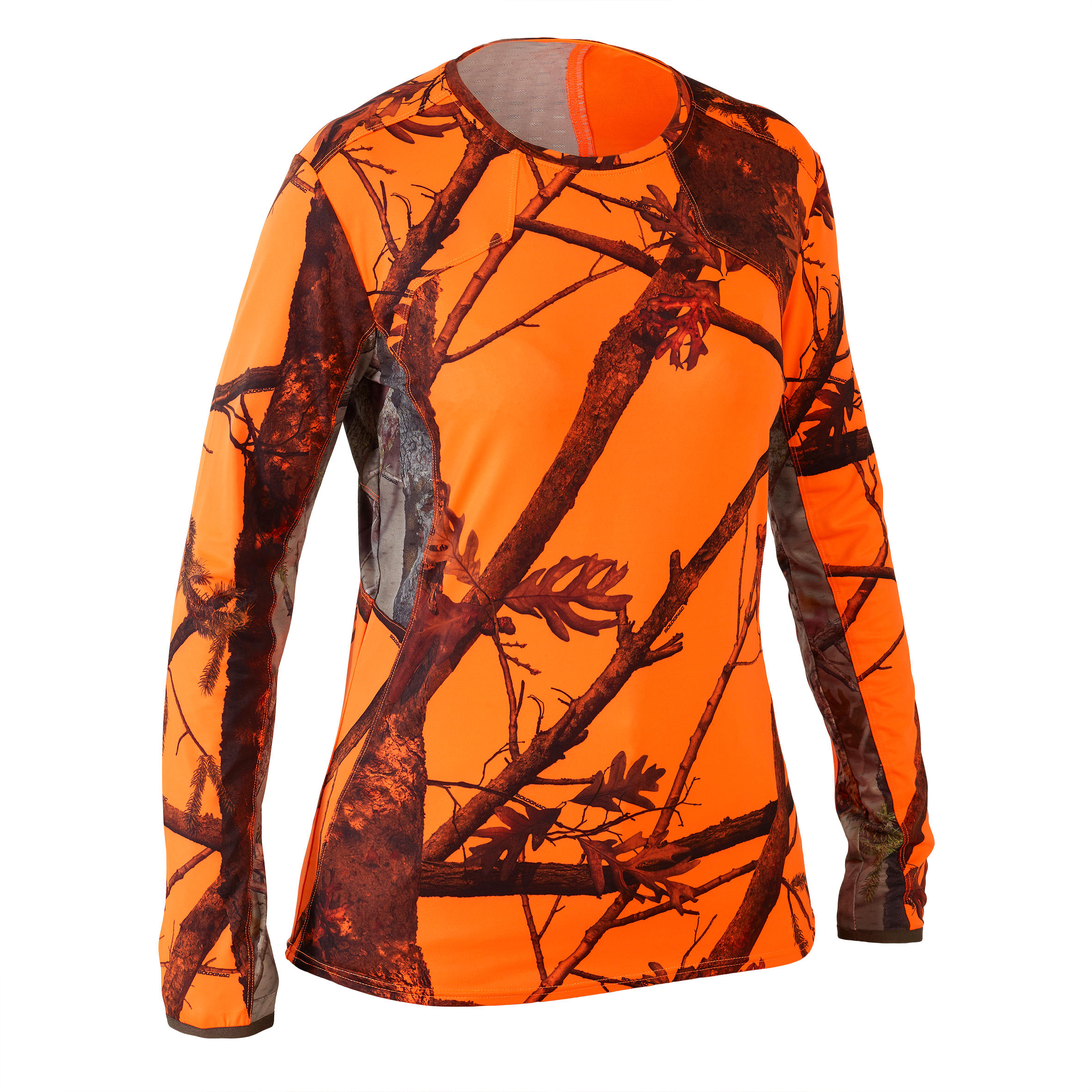Women’s Long-sleeved Silent Breathable Hunting T-shirt 500 - Neon Camouflage