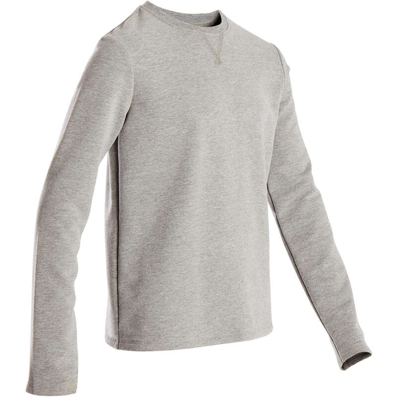 BOY EDUCATIONAL GYM COLD WEATHER APP Fitness and Gym - 100 Boys' Gym Sweatshirt Grey DOMYOS - Gym Activewear