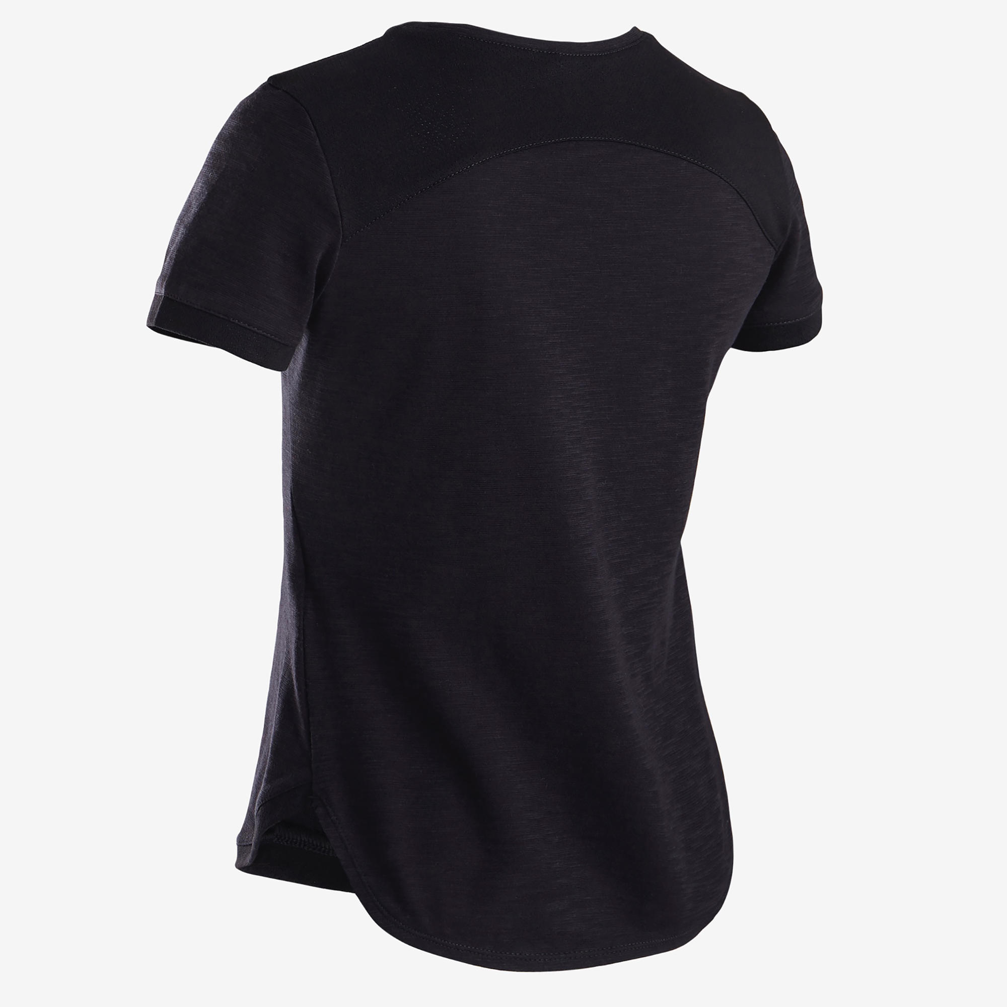 500 Girls' Breathable Cotton Short-Sleeved Gym T-Shirt - Black Print 3/5