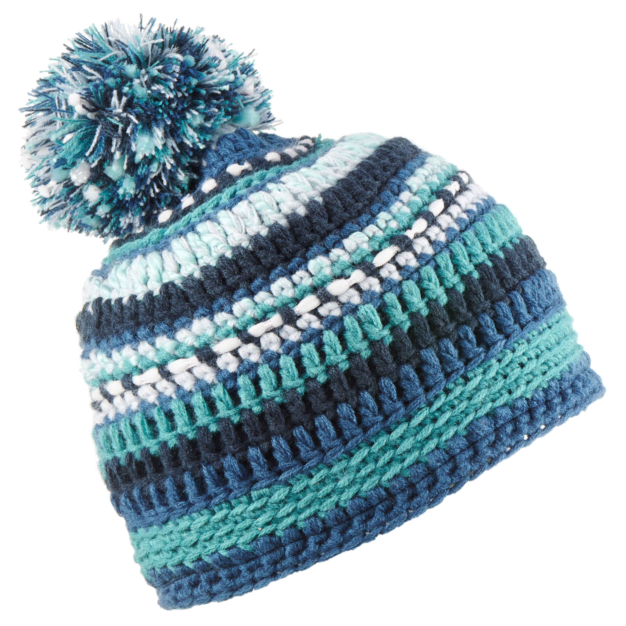 KIDS' SKI HAT MIXYARN NAVY GREEN  2/7