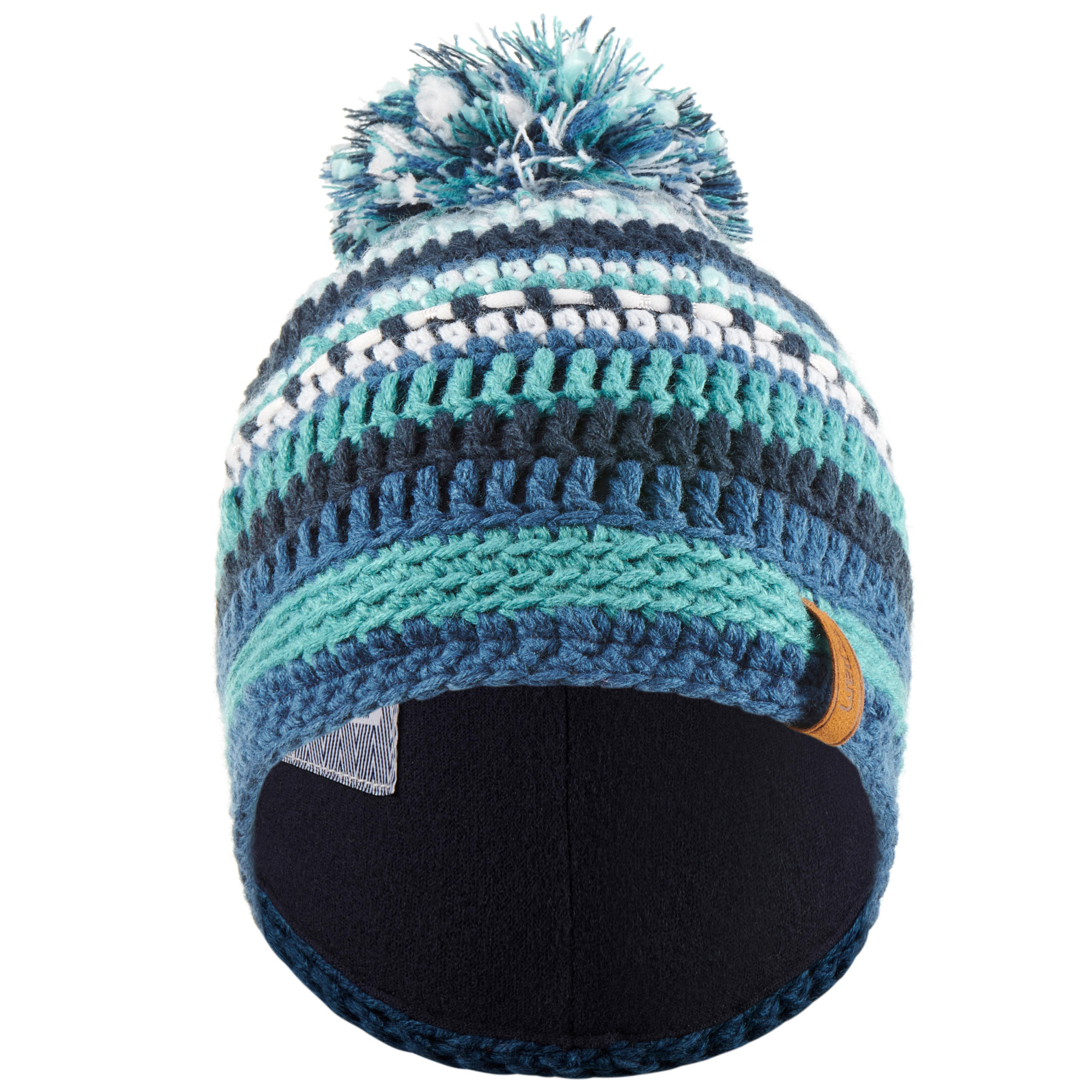 KIDS' SKI HAT MIXYARN NAVY GREEN  3/7