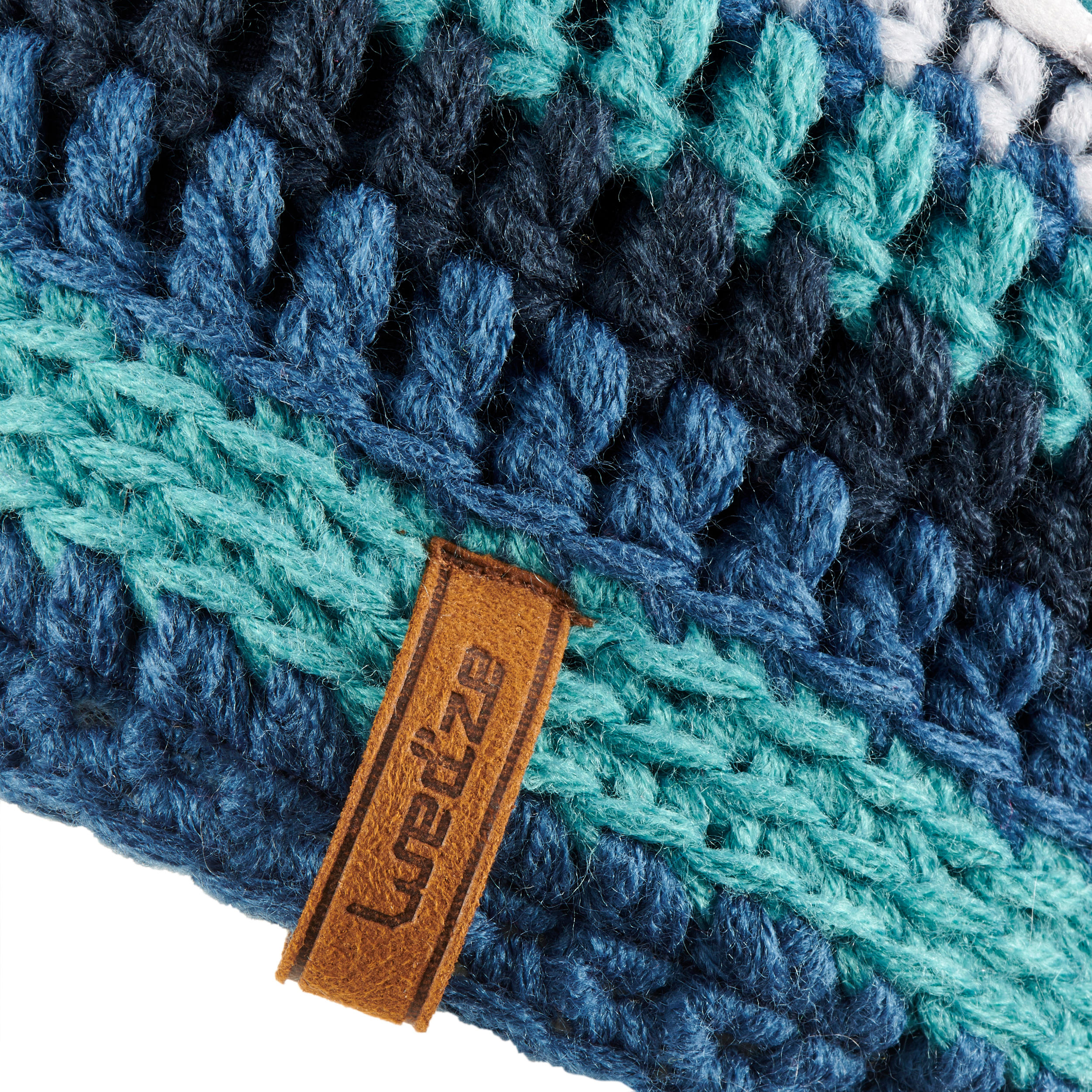 KIDS' SKI HAT MIXYARN NAVY GREEN  6/7