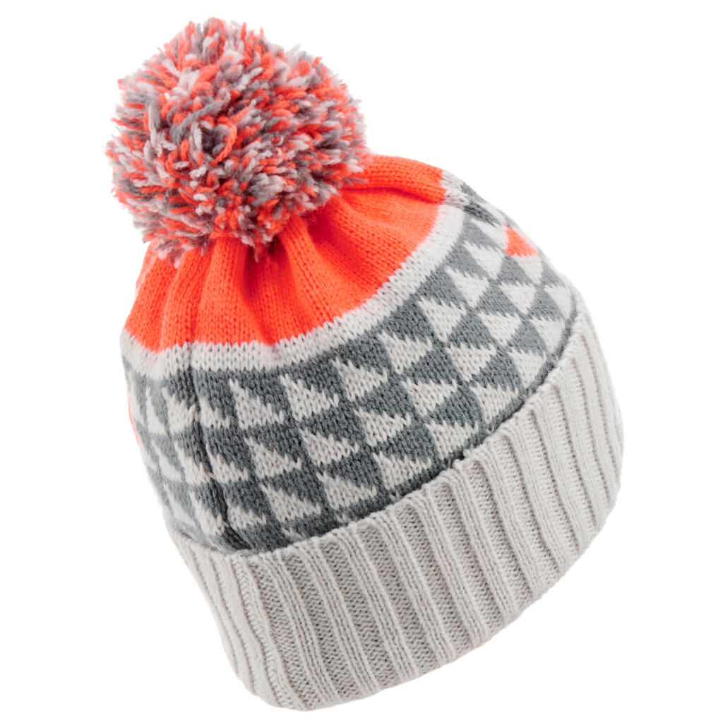 CHILDREN'S GRAND NORD SKIING HAT GREY ORANGE FLUORESCENT