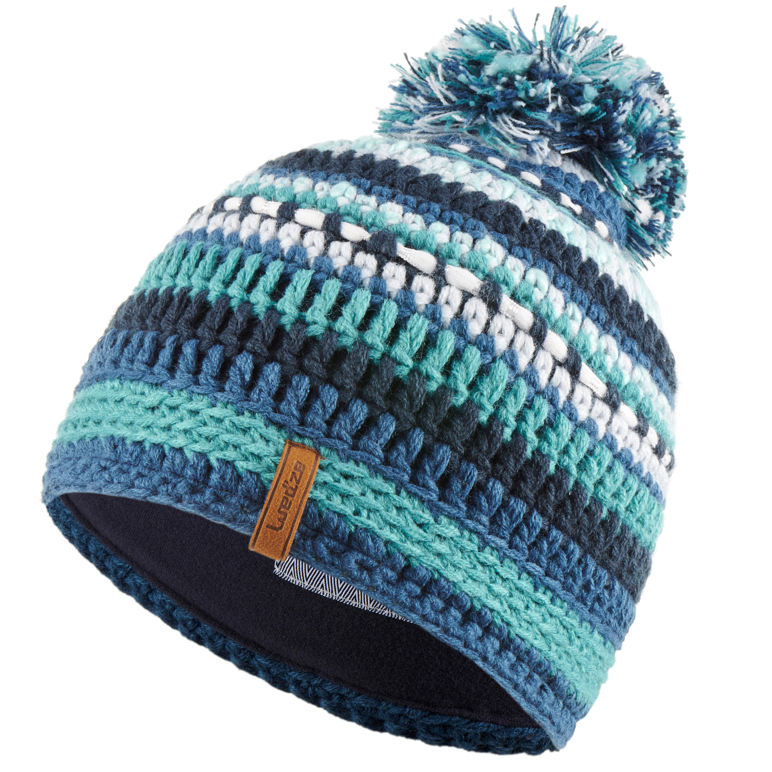 KIDS' SKI HAT MIXYARN NAVY GREEN  4/7