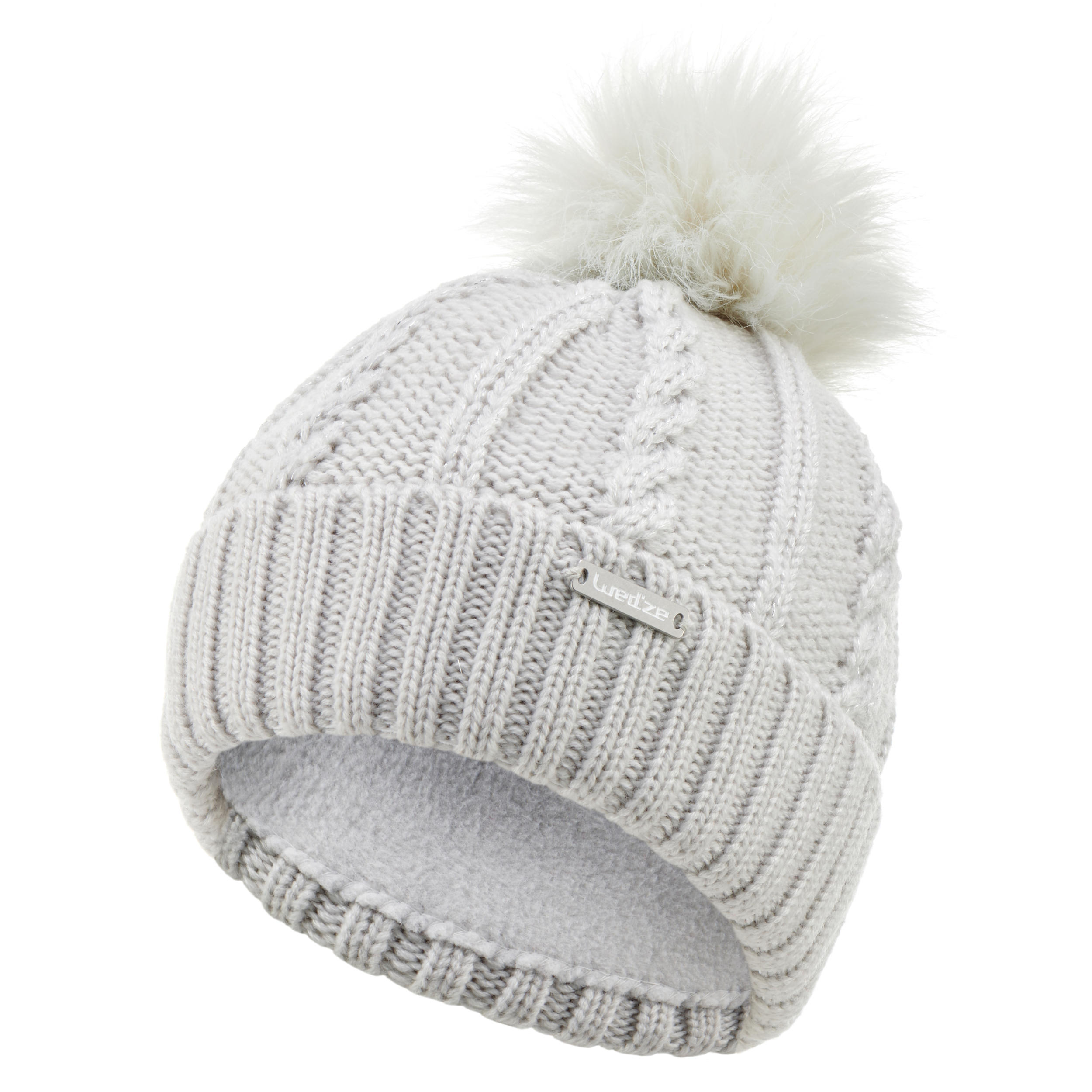 CHILDREN'S FUR CABLE KNIT SKIING HAT BEIGE 4/7