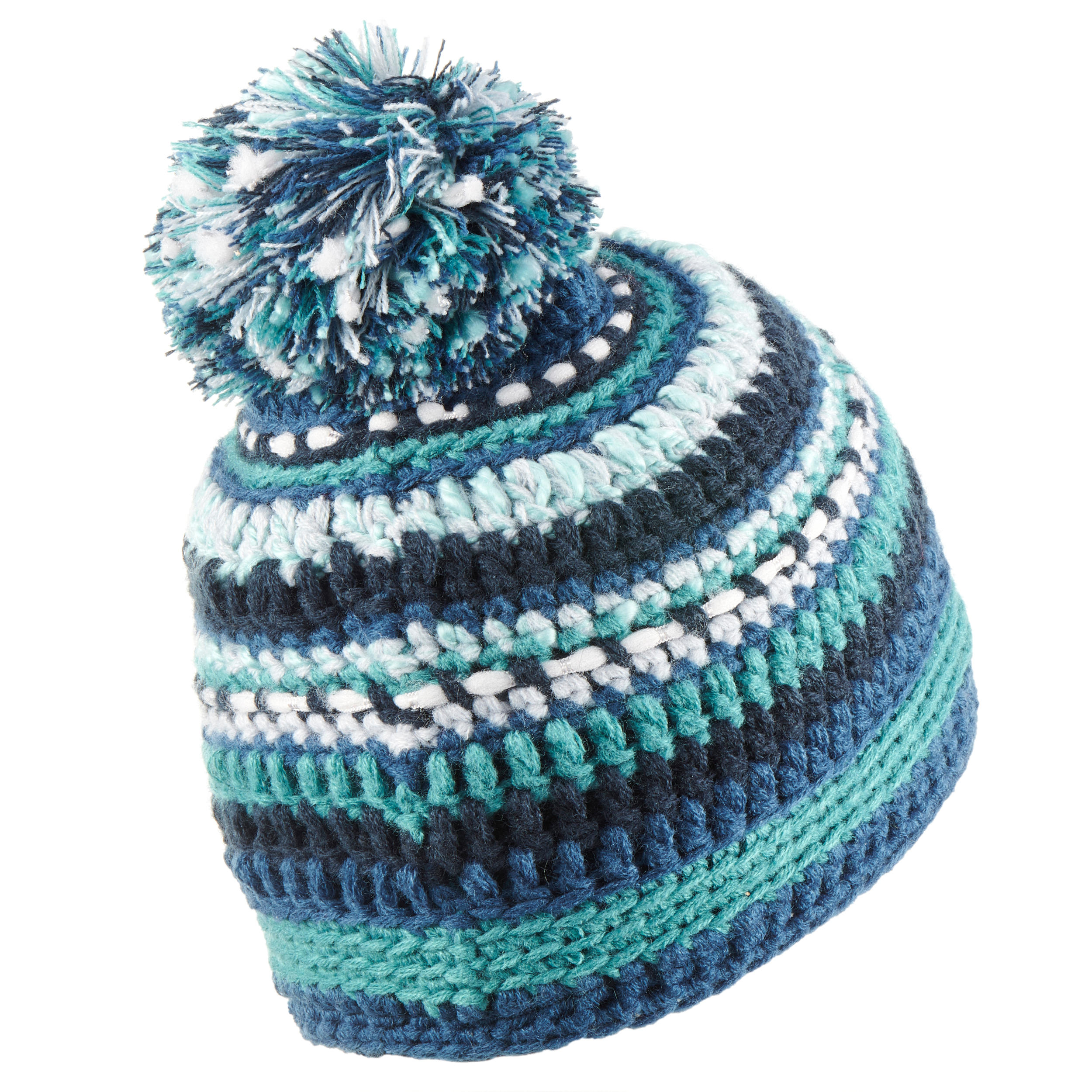 KIDS' SKI HAT MIXYARN NAVY GREEN  5/7