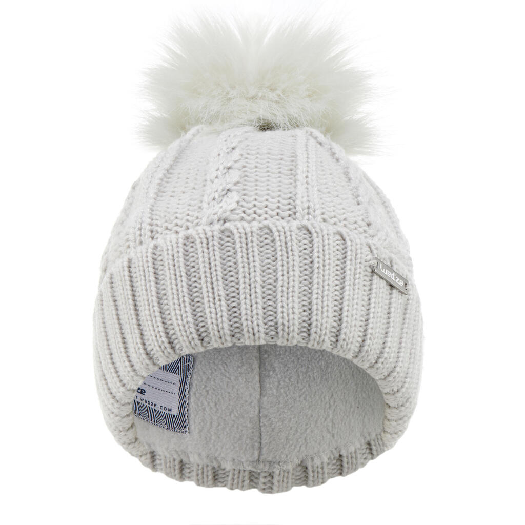 KIDS’ CABLE-KNIT FUR WOOL SKI HAT GREY