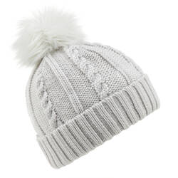 KIDS’ CABLE-KNIT FUR WOOL SKI HAT GREY