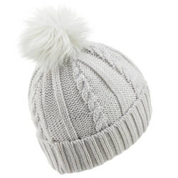 KIDS’ CABLE-KNIT FUR WOOL SKI HAT GREY