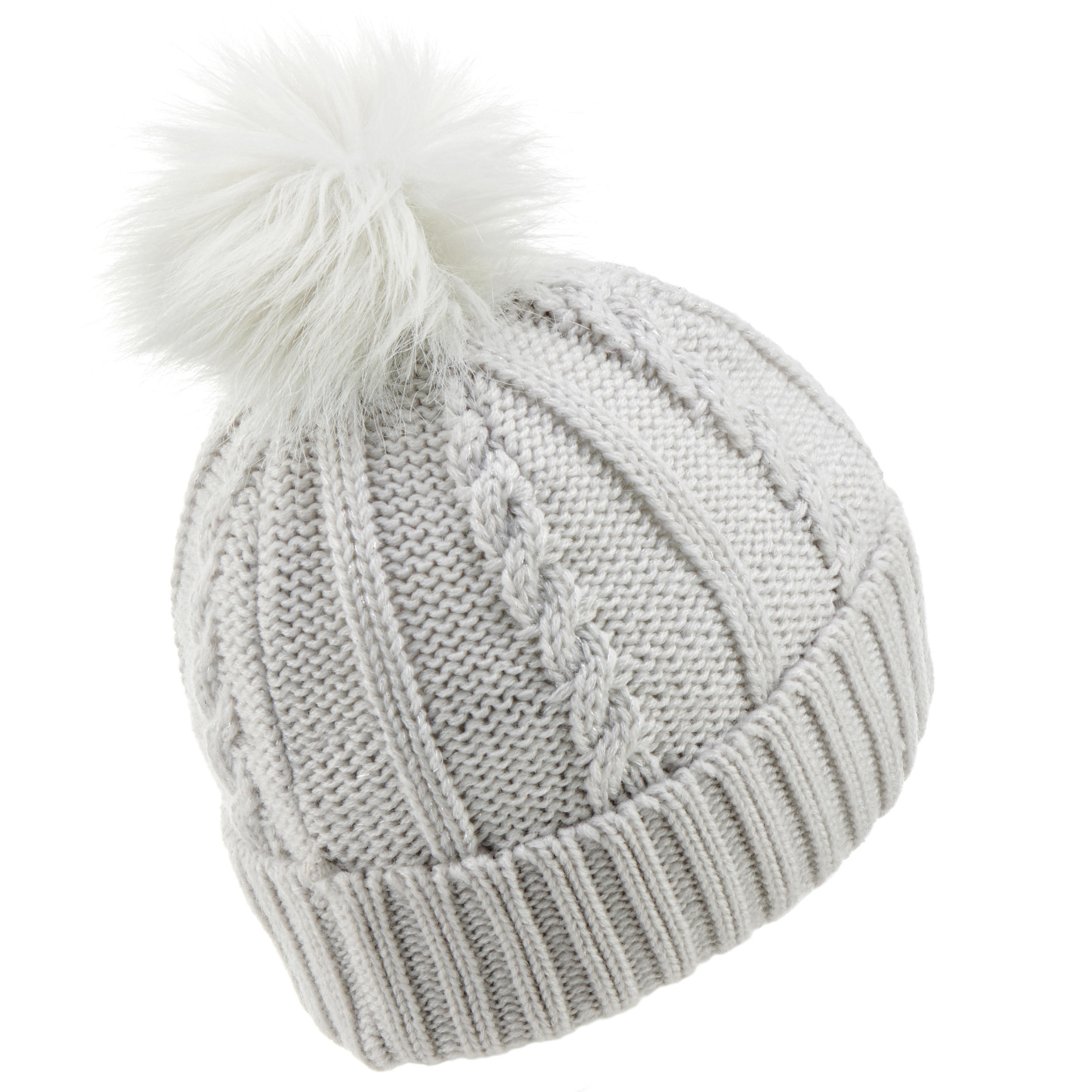 CHILDREN'S FUR CABLE KNIT SKIING HAT BEIGE 5/7
