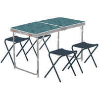 FOLDING CAMPING TABLE - 4 STOOLS - 4 TO 6 PEOPLE - Blue