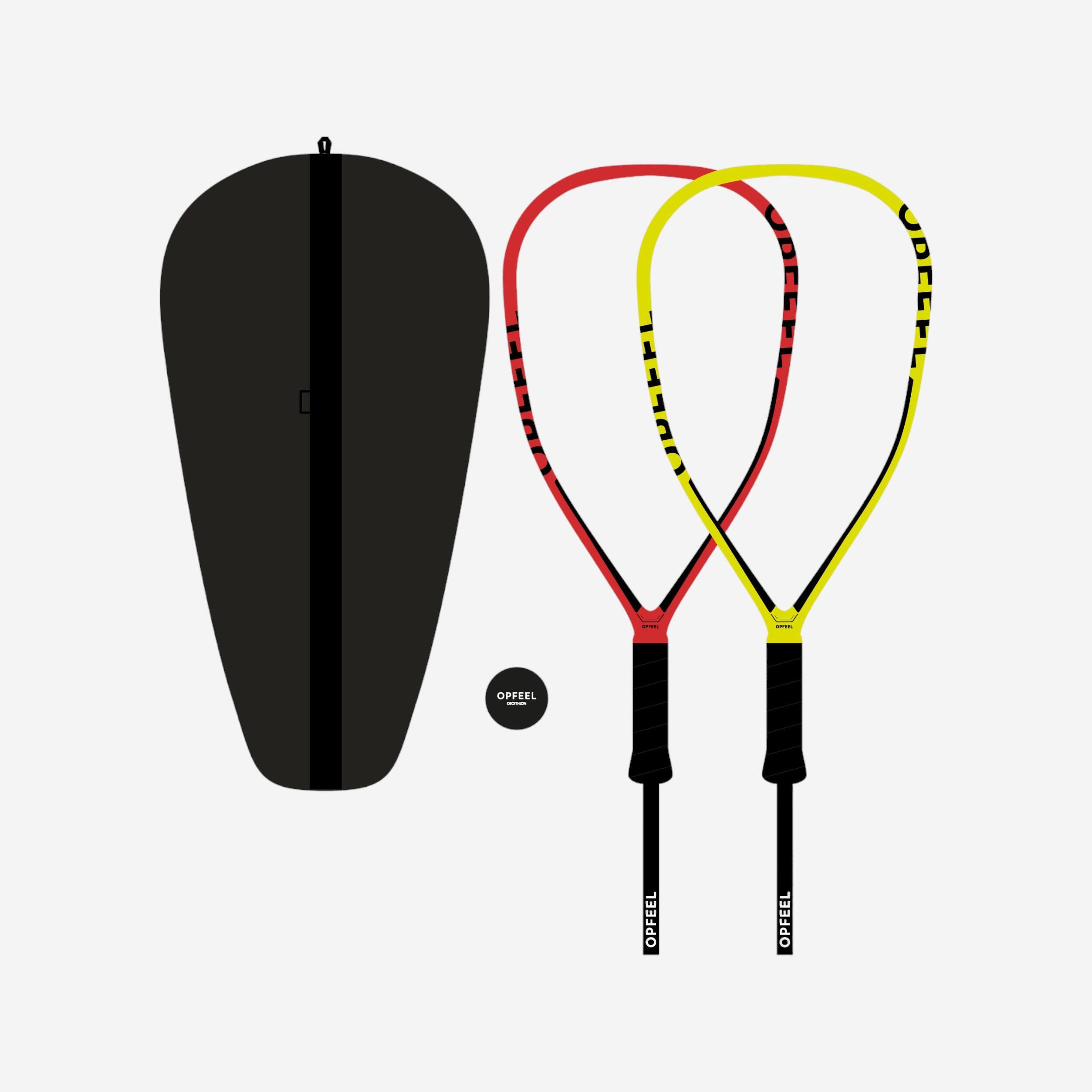 SET VAN 2 SQUASHRACKETS SR 57 160 MET 1 WEDSTRIJDBAL EN TAS 1/1