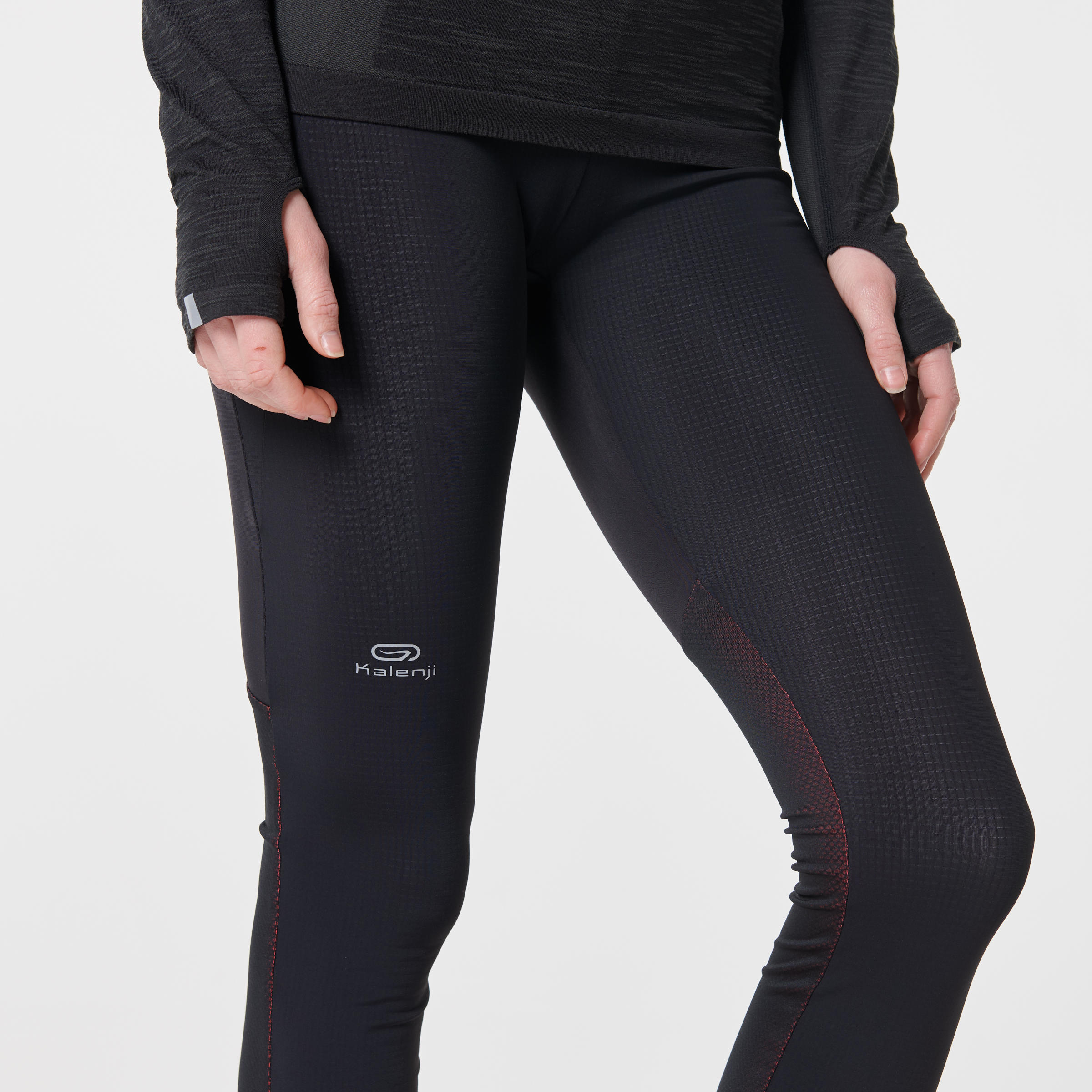 WOMEN'S RUNNING TIGHTS KIPRUN WARM - BLACK 14/14