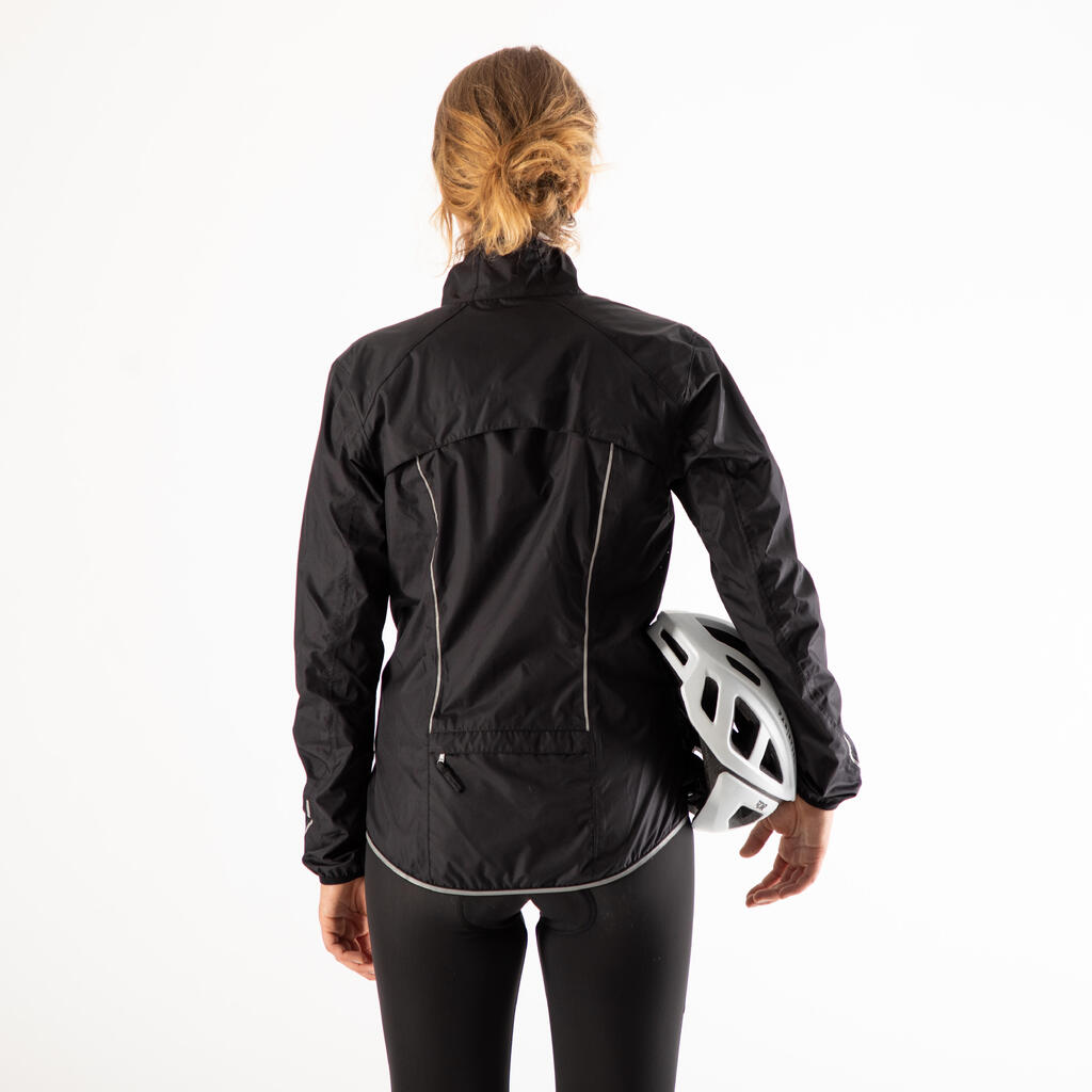 Chamarra de ciclismo impermeable negra para mujer 500