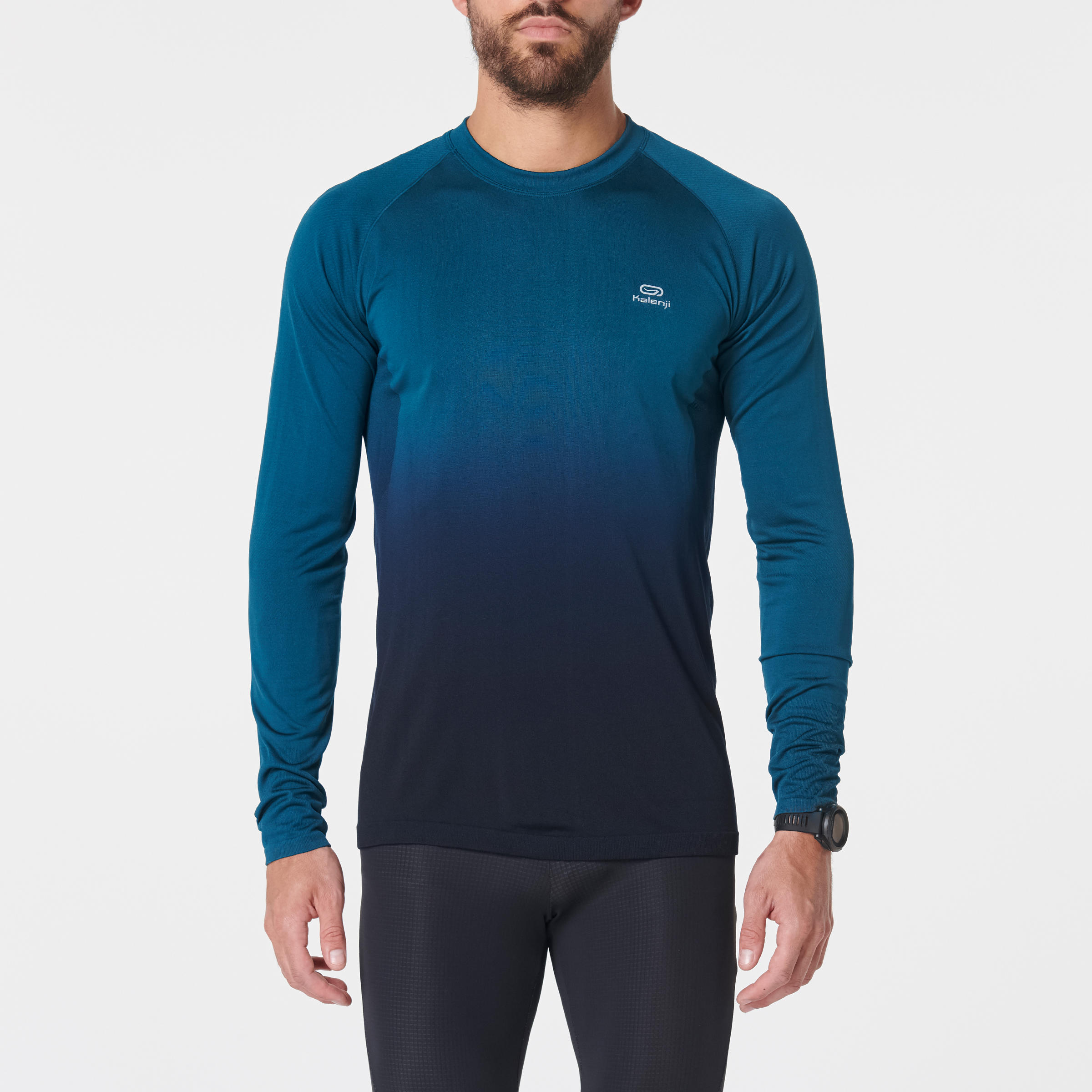 KIPRUN CARE MEN'S BREATHABLE LONG-SLEEVED RUNNING T-SHIRT - GREEN/BLACK 3/9