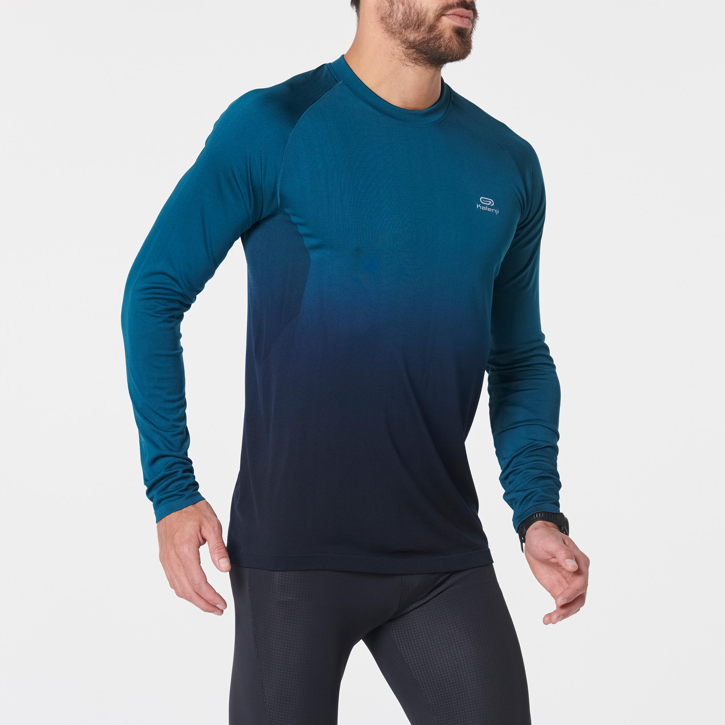 KIPRUN CARE MEN'S BREATHABLE LONG-SLEEVED RUNNING T-SHIRT - GREEN/BLACK 2/9