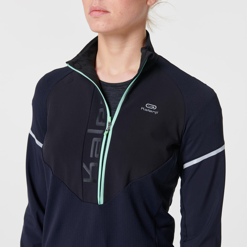 WOMEN'S RUNNING LONG-SLEEVED JERSEY WARM REGUL - BLUE GREEN