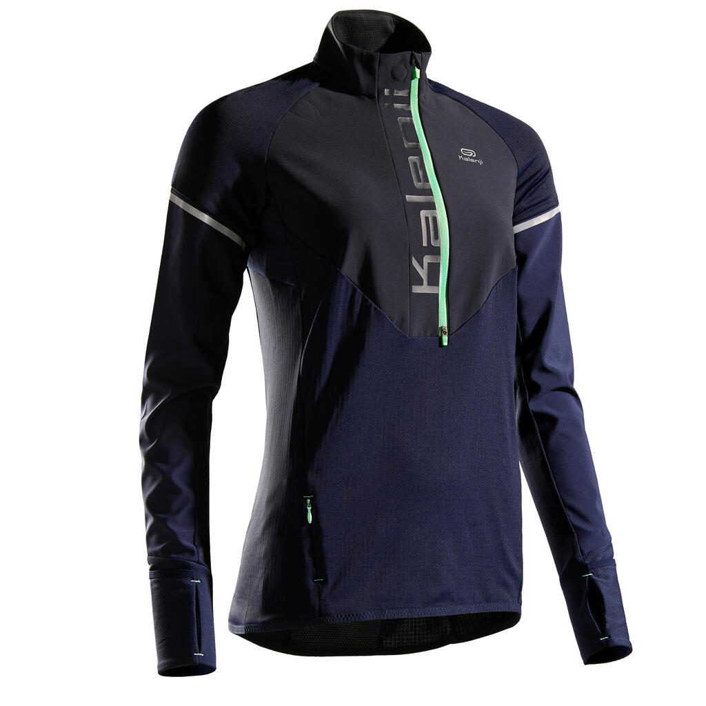 WOMEN'S RUNNING LONG-SLEEVED JERSEY WARM REGUL - BLUE GREEN