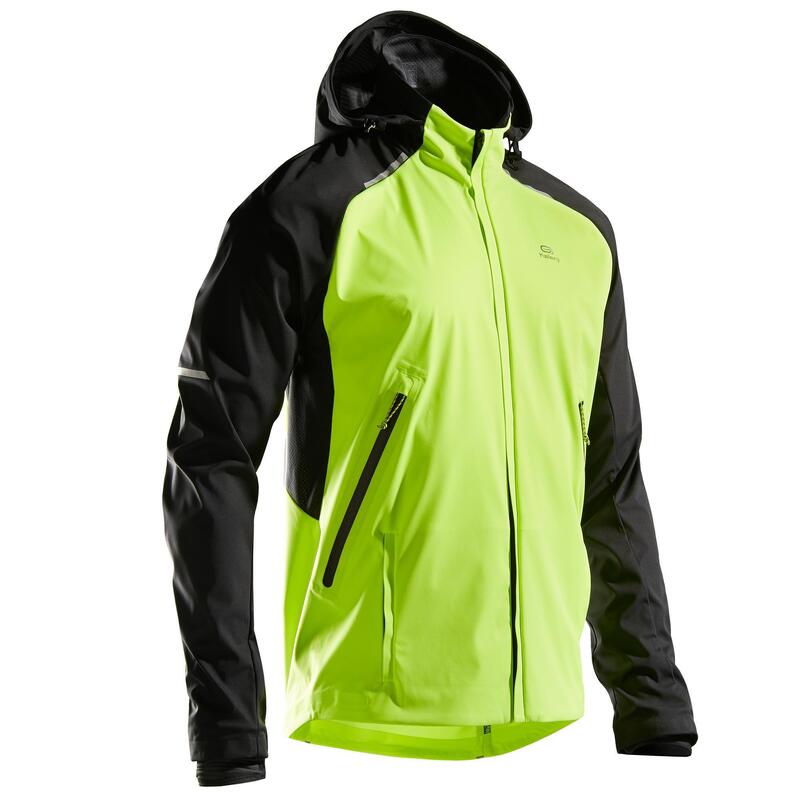 Chaqueta running Hombre cortaviento perlante Kiprun Warm negro amarillo