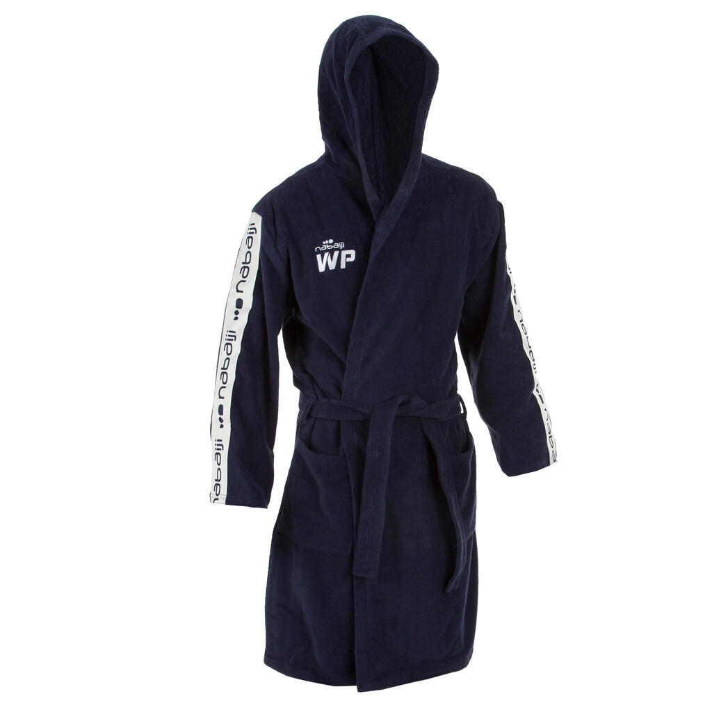 Βαμβακερό μαύρο ανδρικό μπουρνούζι υδατοσφαίρισης 500 με ζώνη, τσέπες & κουκούλα