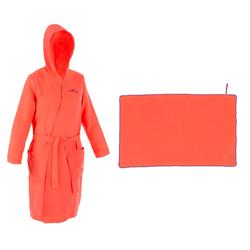 Pack de albornoz y toalla de microfibra, talla L (80 x 130 cm) rosa mujer