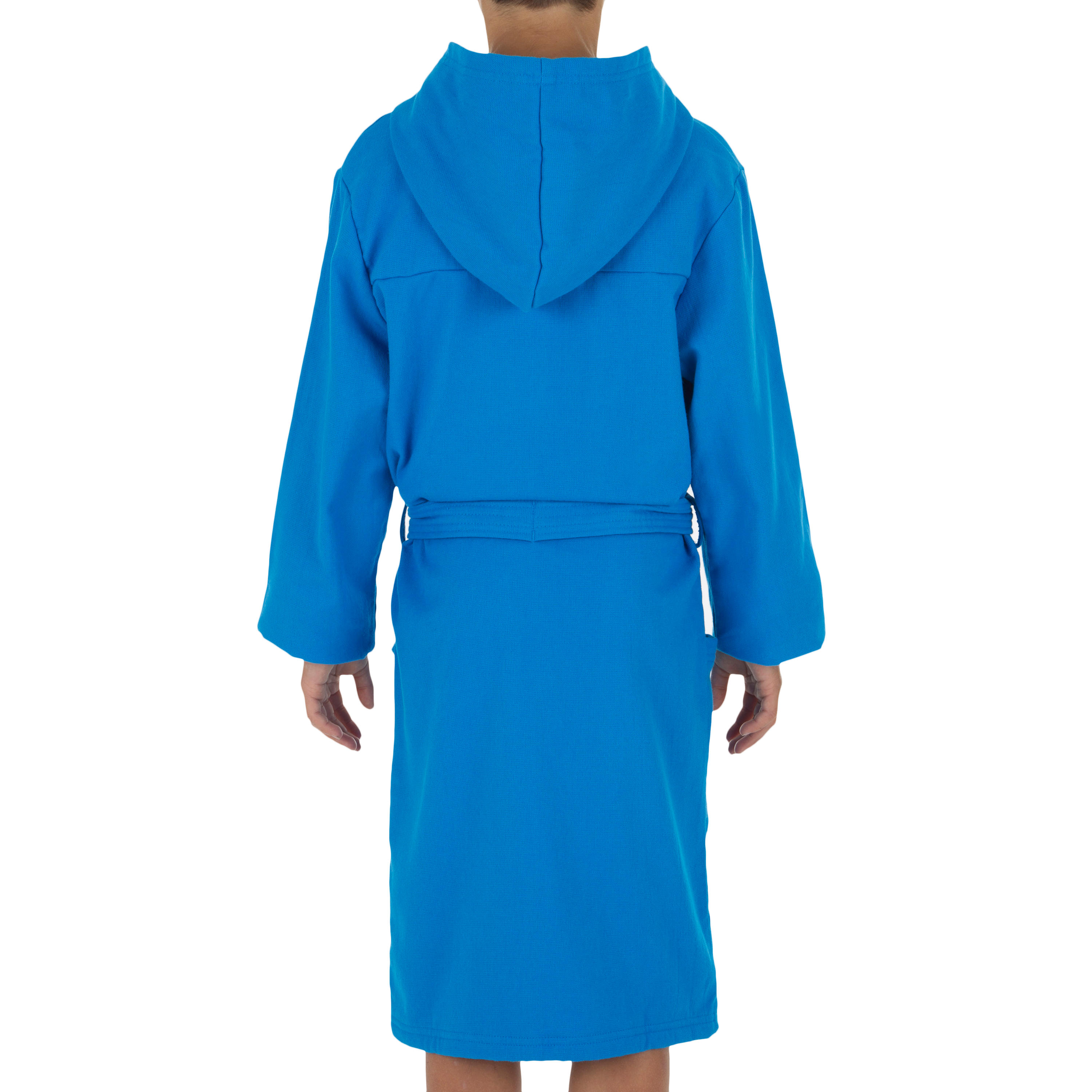 Kids' Lightweight Cotton Pool Bathrobe with Hood, Pocket and Belt - Light Blue 3/6
