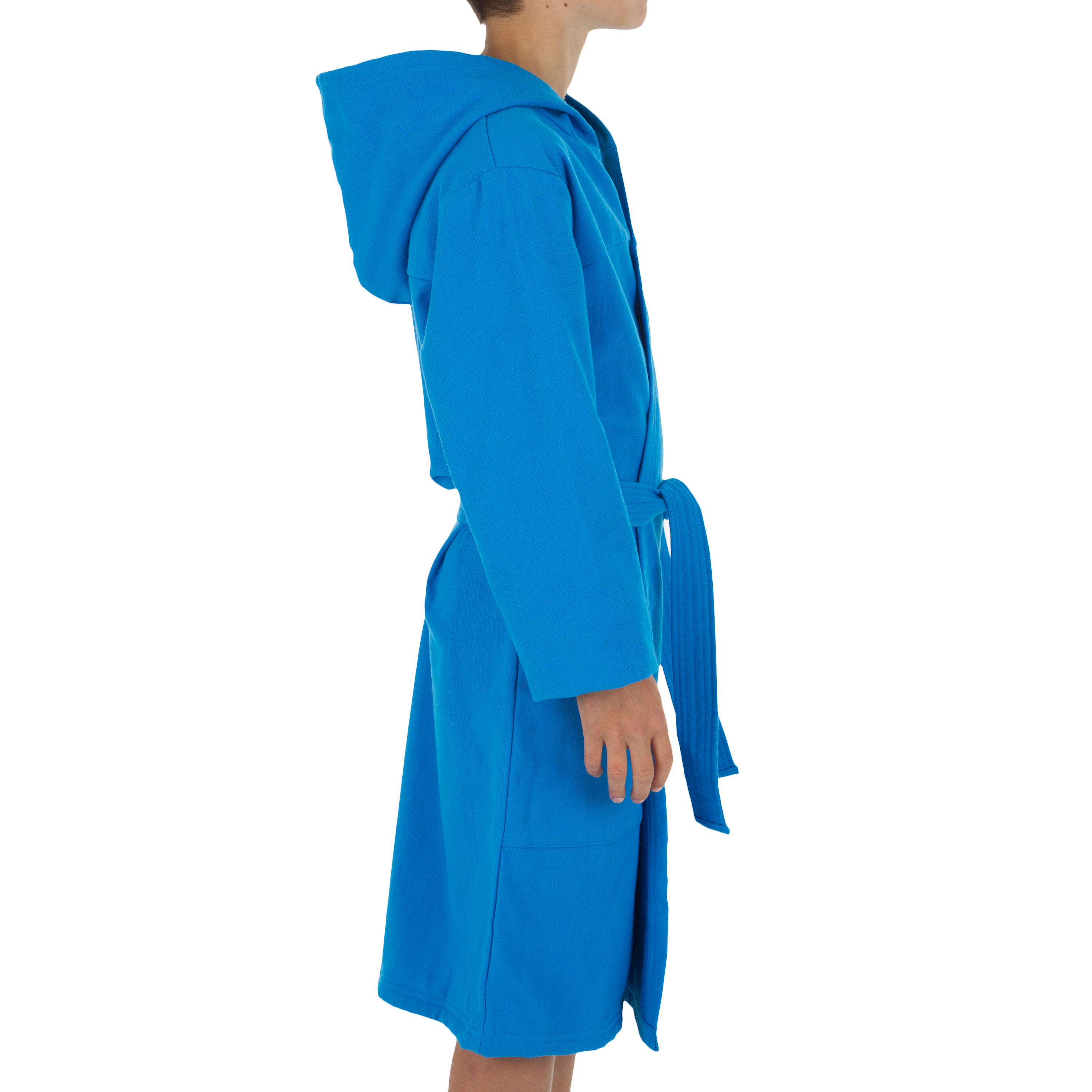 Kids' Lightweight Cotton Pool Bathrobe with Hood, Pocket and Belt - Light Blue 4/6