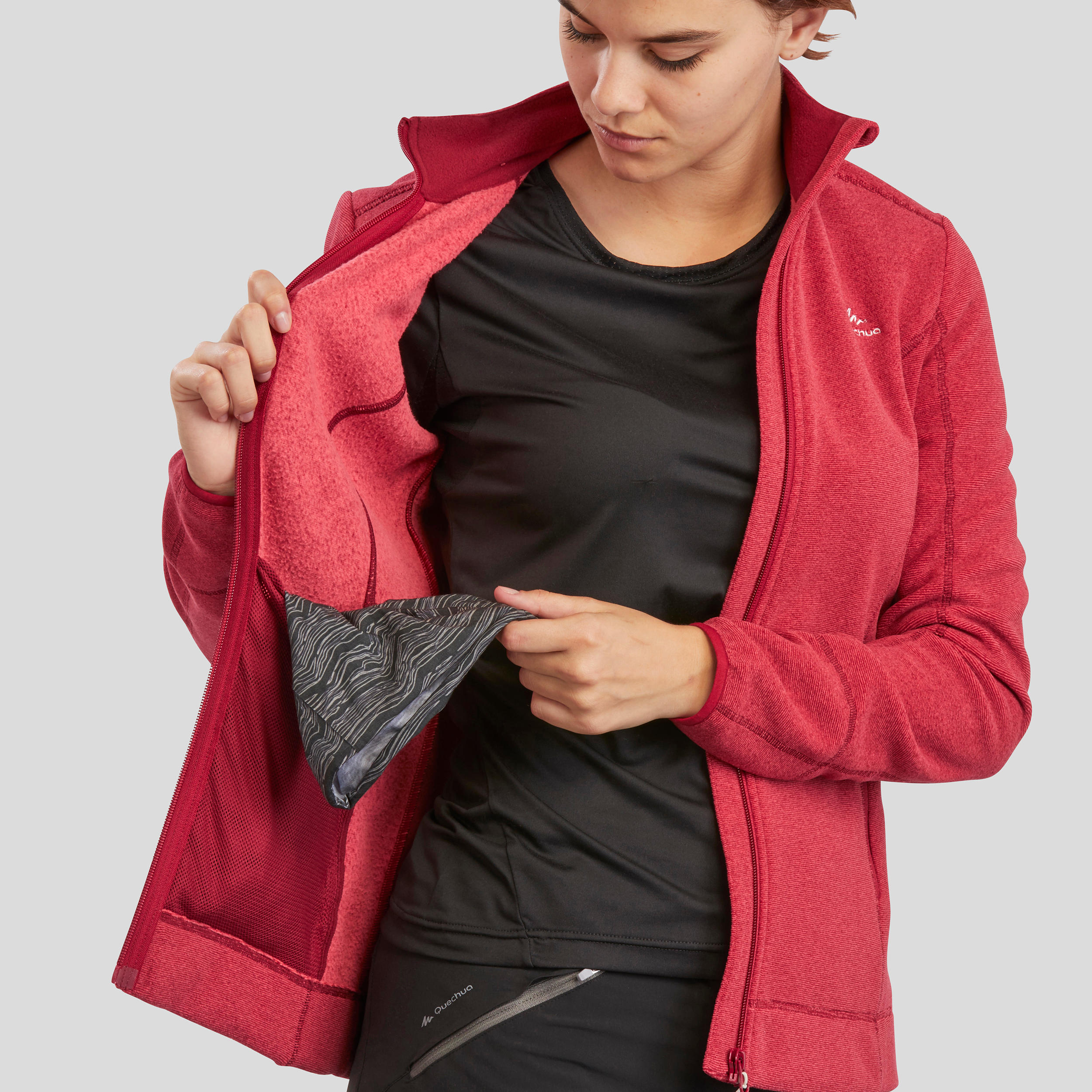 Women’s mountain hiking fleece jacket, MH100 Full Zip - Orange 6/8