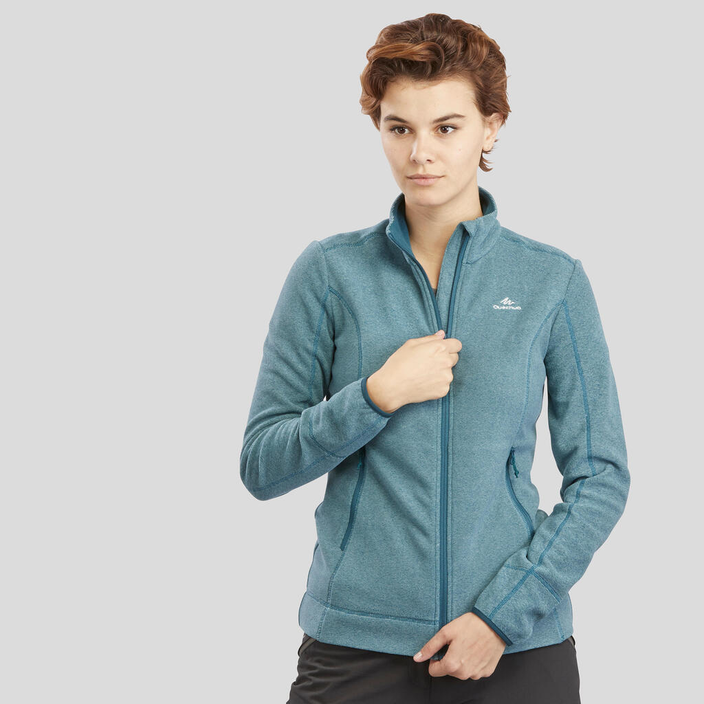 Fleecejacke Damen Reißverschluss Wandern - MH100 blau