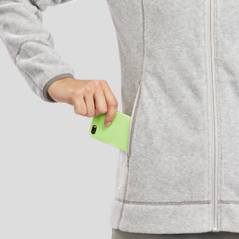 Jaket Fleece Mendaki Gunung Wanita MH120 - Abu2 Muda
