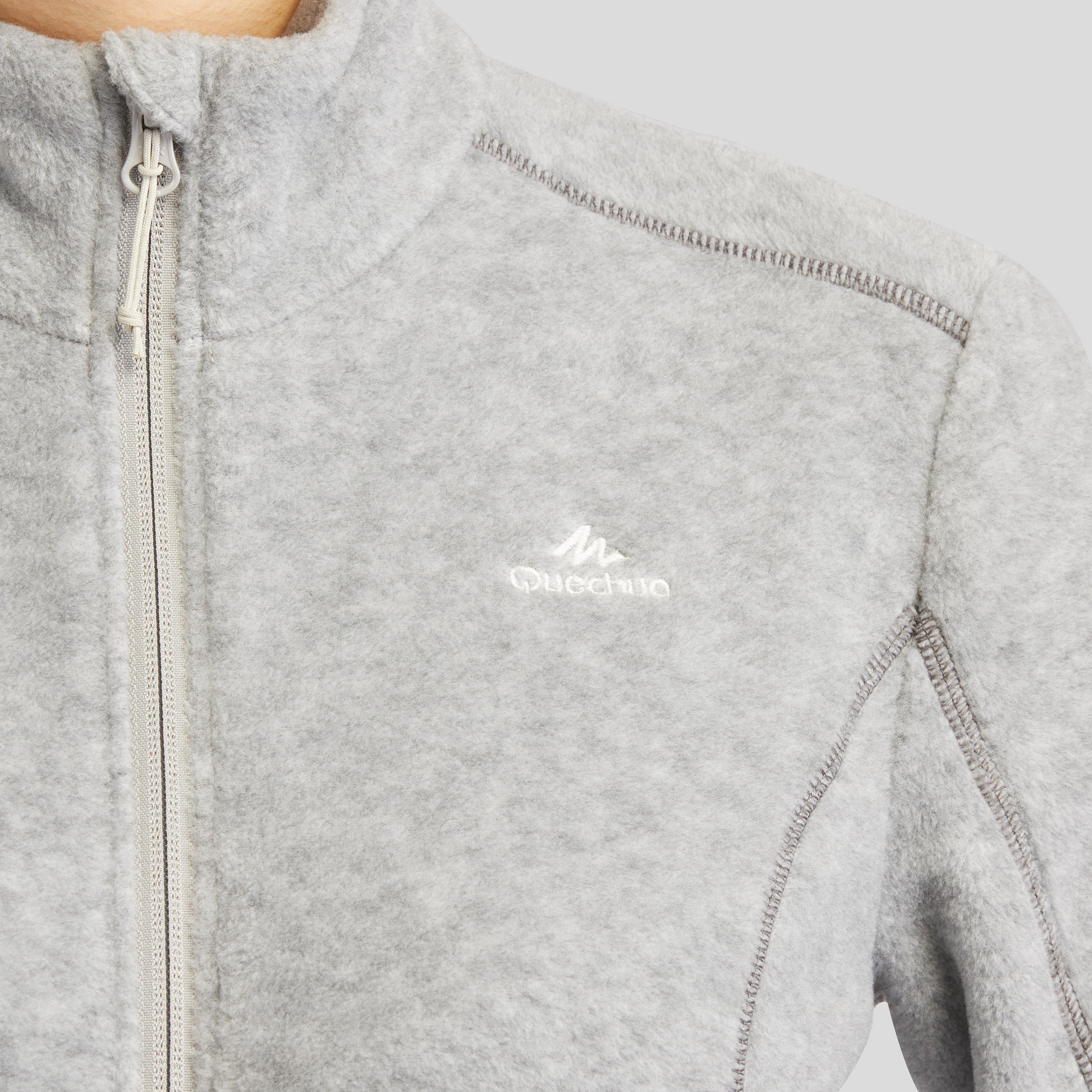Women Sweater Full-Zip Fleece for Hiking MH100 Grey