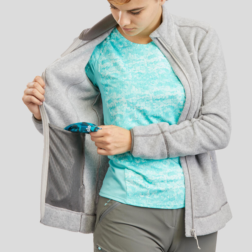 Women’s mountain hiking fleece jacket, MH100 Full Zip - Orange