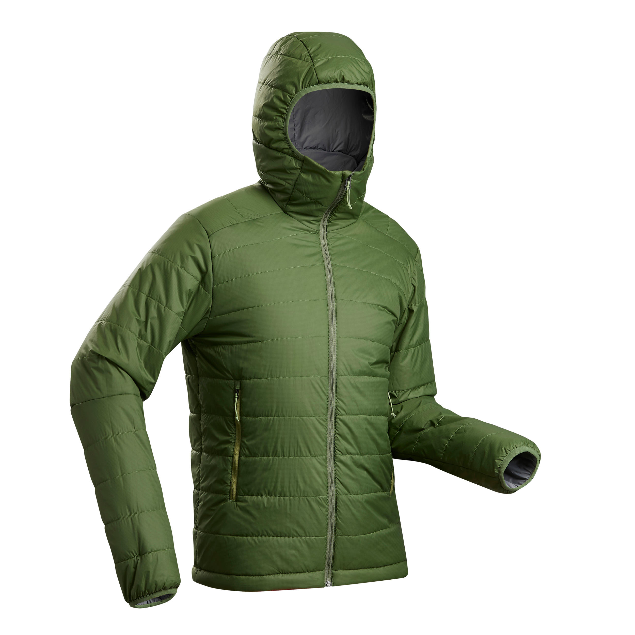 FORCLAZ M Synthetic Mountain Trekking Padded Jacket - TREK 100 with hood  -5°C - Green