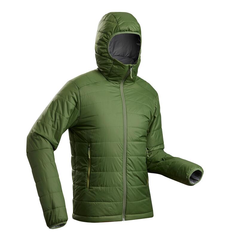 Pánská turistická syntetická bunda s kapucí TREK 100 zelená