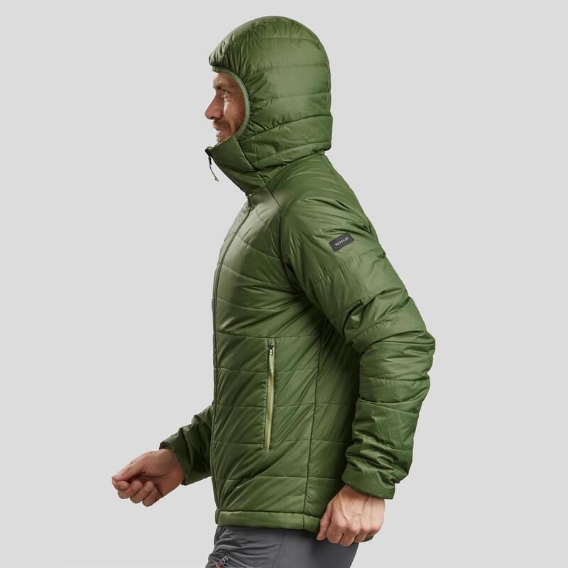 Pánská turistická syntetická bunda s kapucí TREK 100 zelená
