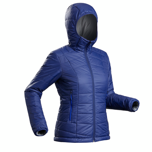 Doudoune trekking montagne TREK 100 capuche femme bleu