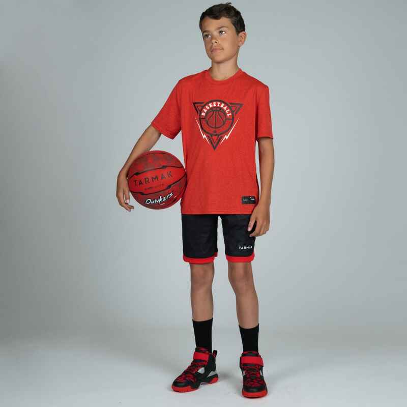 TS500 Boys'/Girls' Intermediate Basketball T-Shirt - Red/Triangle