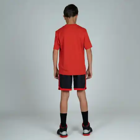 TS500 Boys'/Girls' T-Shirt Basket untuk Pemain Kelas Menengah - Merah/Segitiga