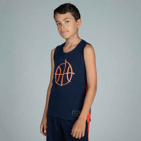 جيرسيه كرة السلة T500 للأولاد/ البنات متوسطي الأداء- أزرق فاتح/برتقالي