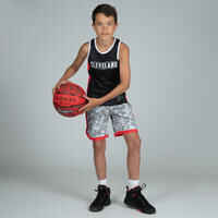 SH500R Boys'/Girls' Intermediate Basketball Reversible Shorts -Black/White Print