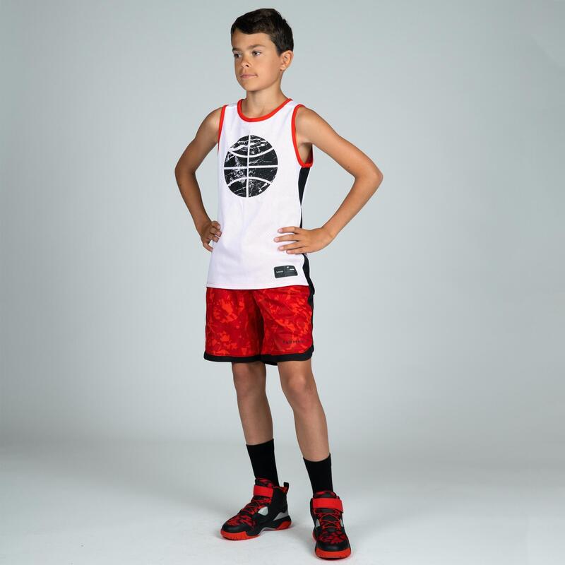 Pantalón Baloncesto Tarmak SH500 reversible niños rojo blanco