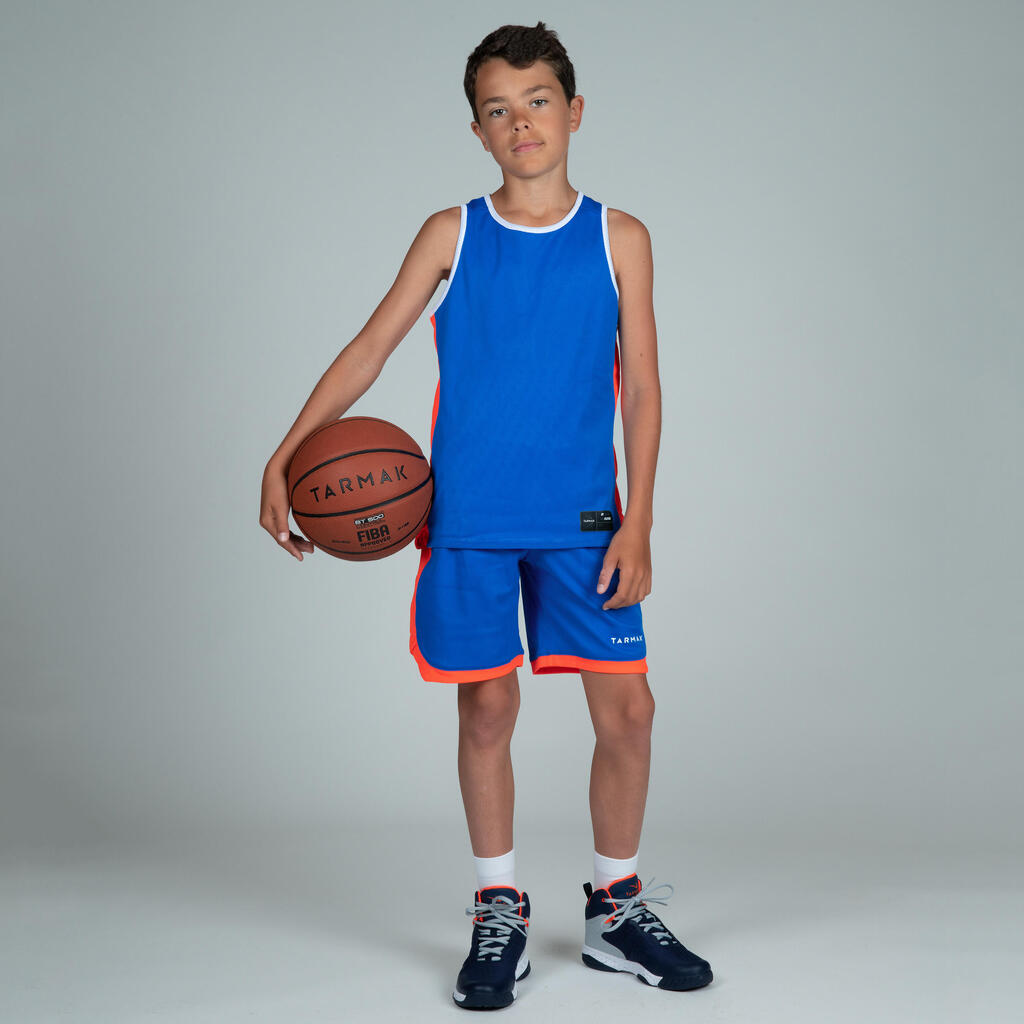 Kids' Reversible Sleeveless Basketball Jersey T500R - Black/White Playground