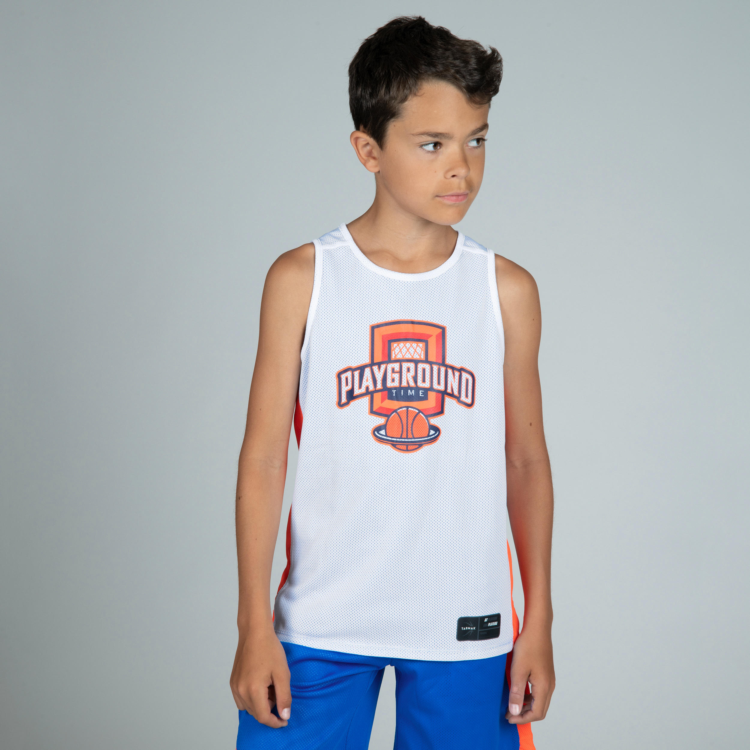 T500R Boys'/Girls' Intermediate Basketball Reversible Jersey - Blue/White 6/15