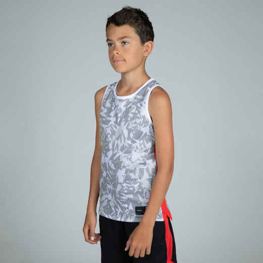 
      Kids' Reversible Sleeveless Basketball Jersey T500R - Grey/Black Clev
  