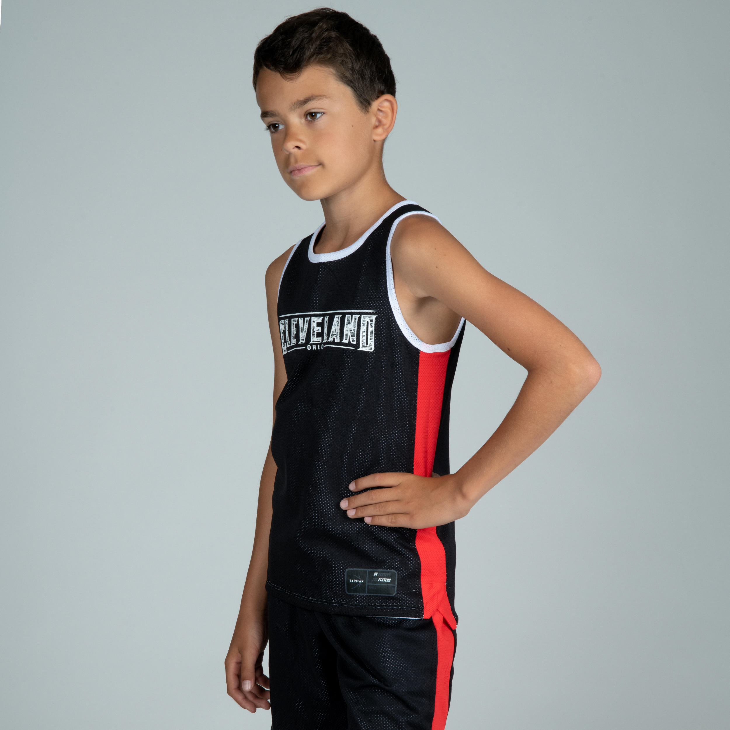 Kids' Reversible Sleeveless Basketball Jersey T500R - Grey/Black Clev 2/10