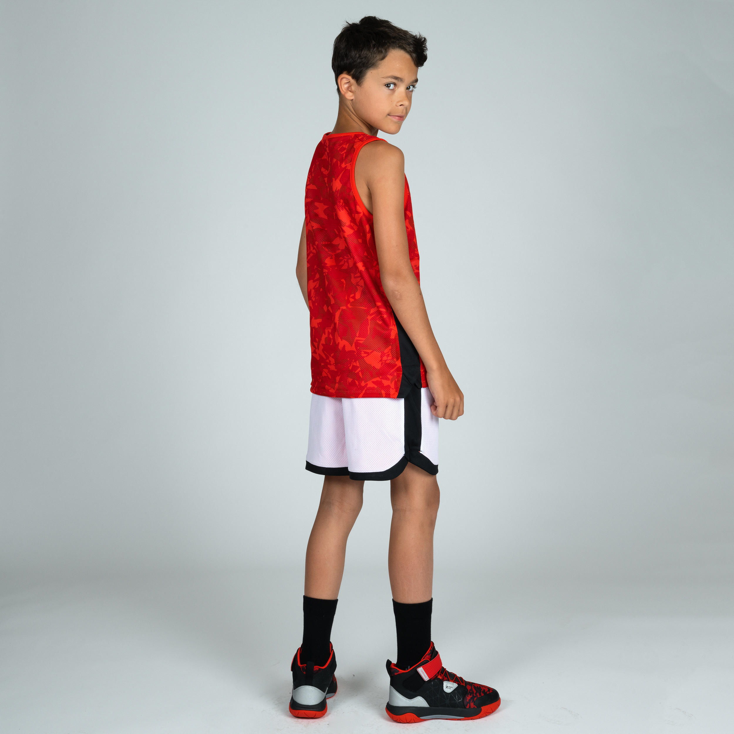 Kids' Reversible Sleeveless Basketball Jersey T500R - Red/White Ball 6/8