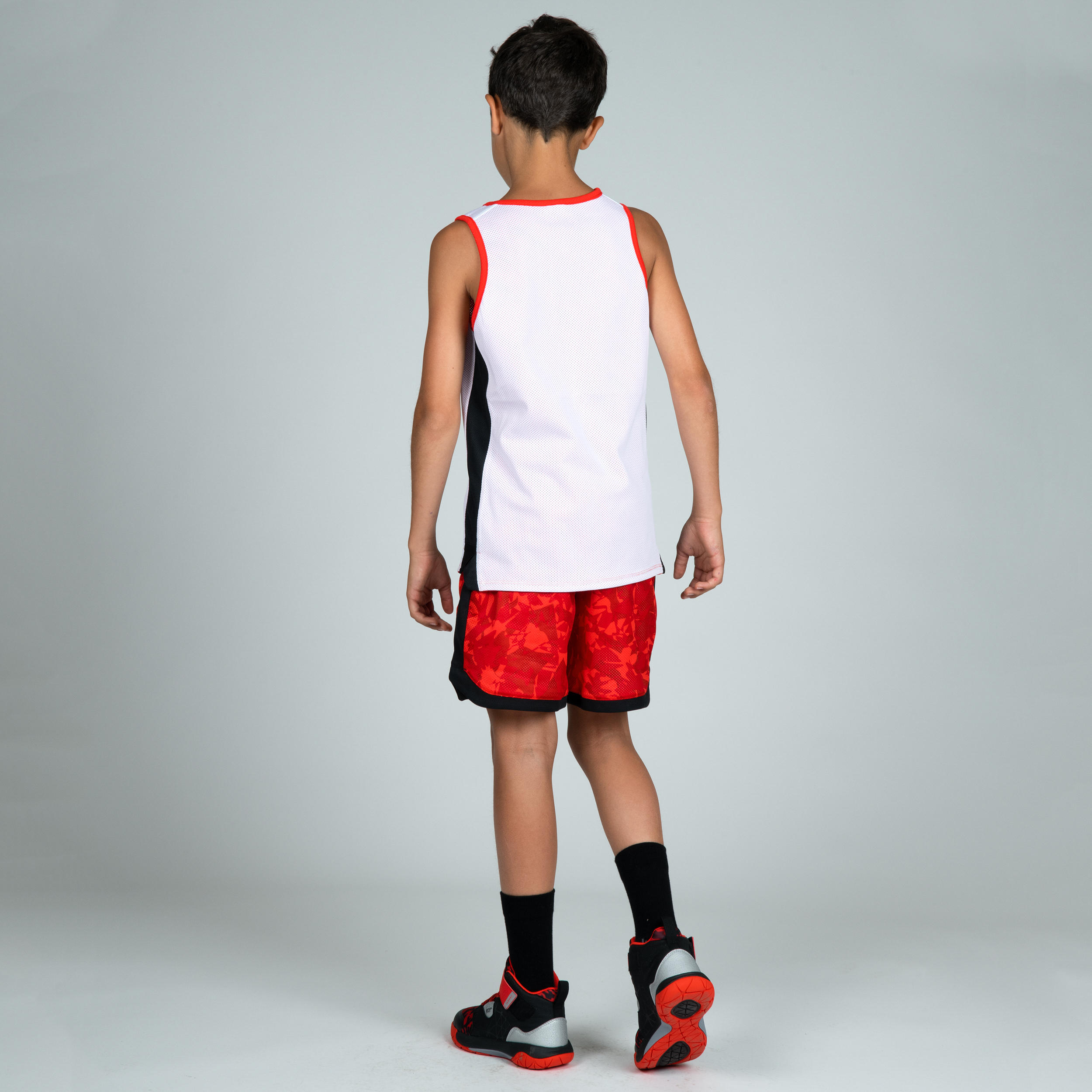Kids' Reversible Sleeveless Basketball Jersey T500R - Red/White Ball 8/8