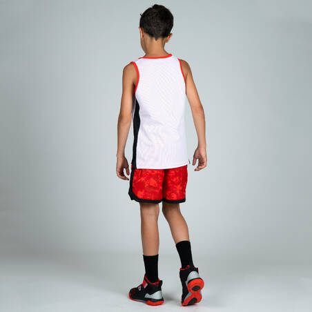 Kids' Reversible Sleeveless Basketball Jersey T500R - Red/White Ball