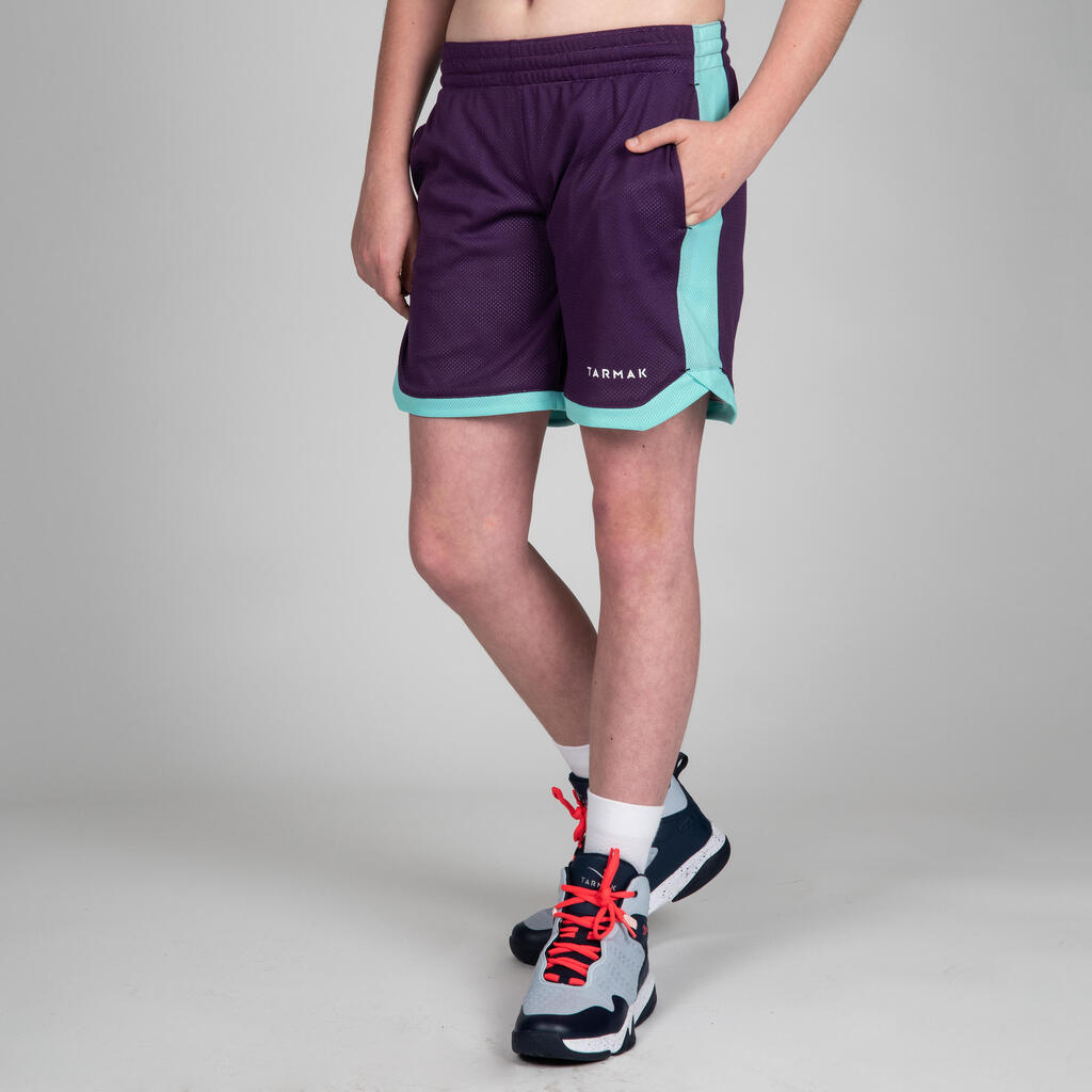 SH500R Boys'/Girls' Intermediate Basketball Reversible Shorts - Purple/White