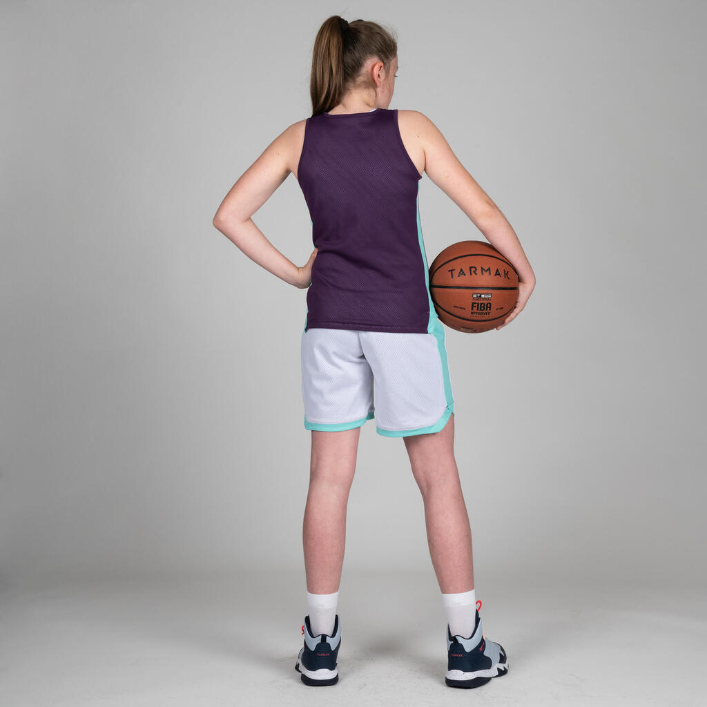 SH500R Boys'/Girls' Intermediate Basketball Reversible Shorts - Purple/White